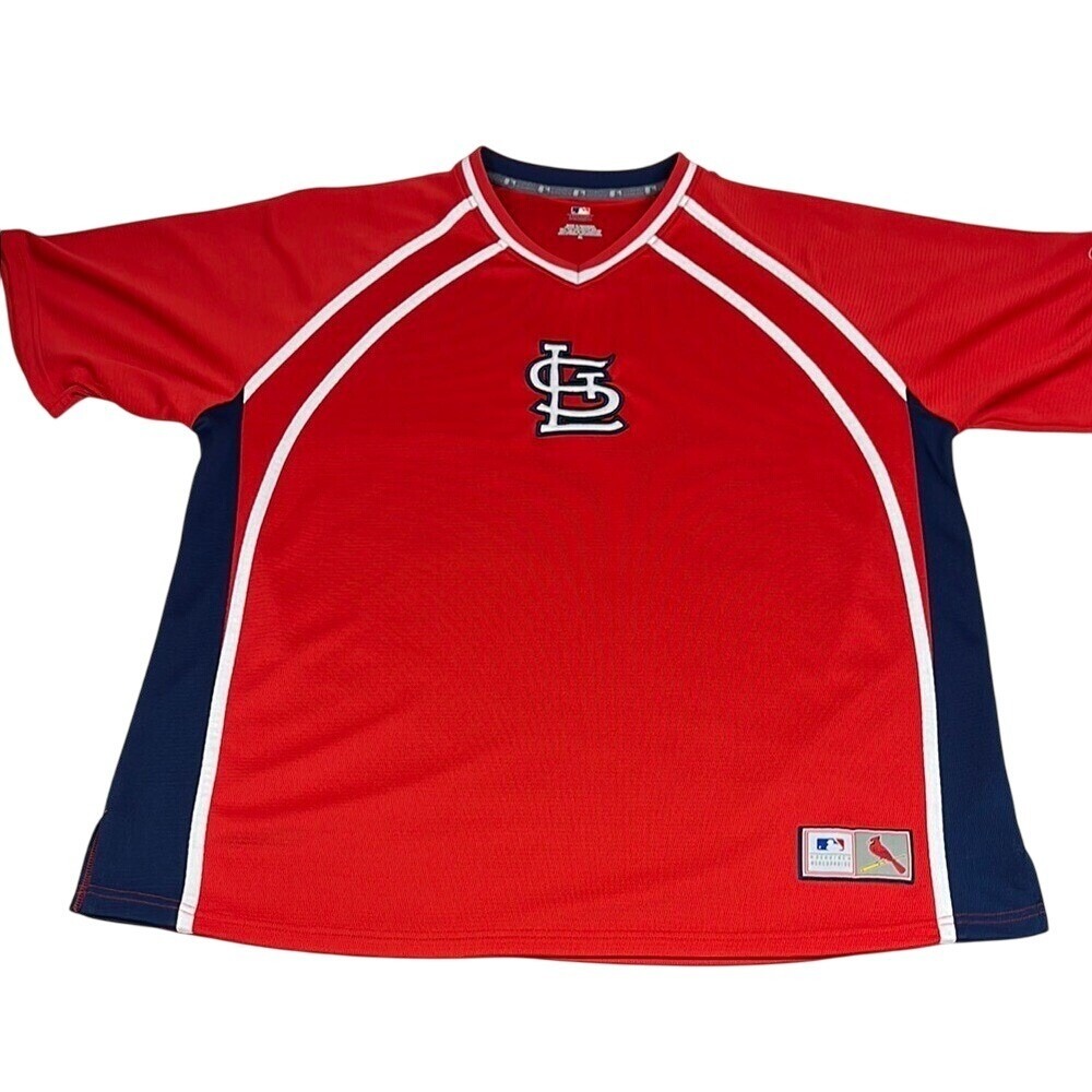 MLB St Louis Cardinals Short‎ Sleeve V-Neck Pullover Mens Size XL Red Baseball